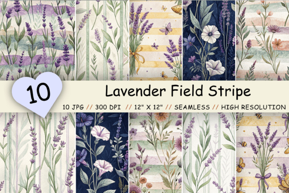 Download Lavender Field Stripe Digital Paper - Digital Collection