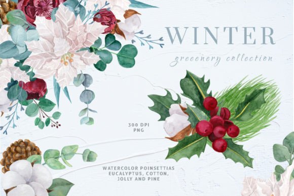 Download WINTER GREENERY WATERCOLOR SET - Premium Bundle