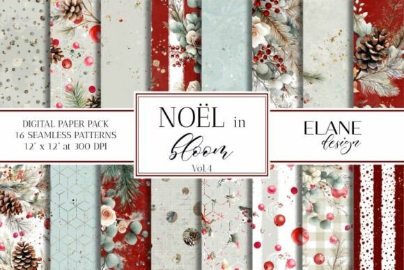 Download Christmas Floral Digital Paper - Digital Collection