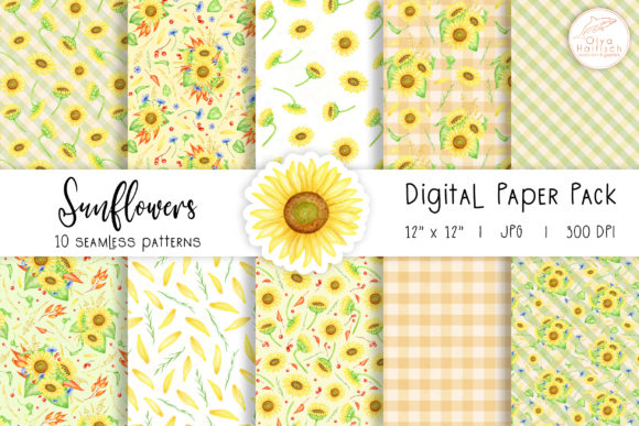 Download Watercolor Sunflowers Digital Paper Pack - Digital Collection