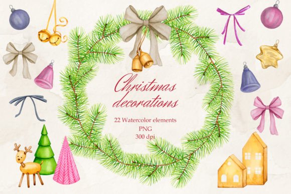 Download Christmas Decorations. Watercolor. PNG. - Christmas decorations Collection