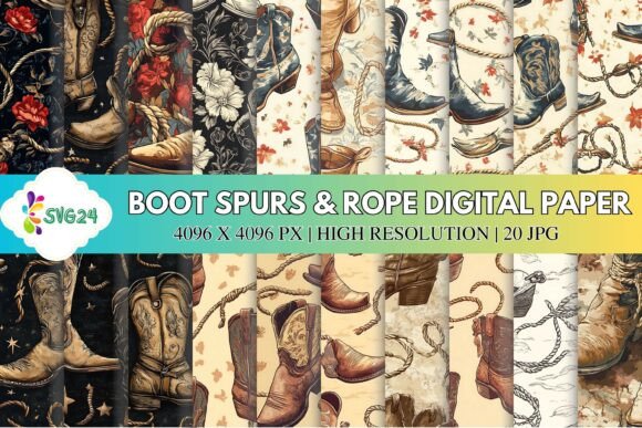 Download Boot Spurs &amp; Rope Digital Paper - Digital Collection