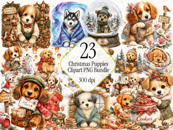 Download Christmas Puppies Clipart PNG Bundle - Premium Resources