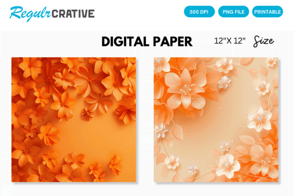 Download Orange Flower Digital Paper Backgrounds - Digital Collection
