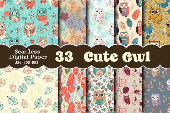 Download Cute Owl Digital Papers Set - Digital Collection