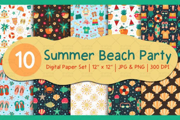 Download Summer Beach Party Digital Paper Set - Digital Collection