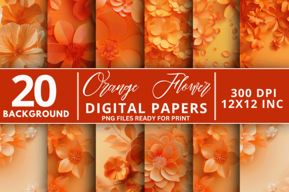 Download Orange Flower Digital Paper Backgrounds - Digital Collection