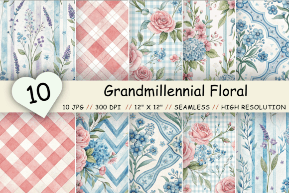 Download Grandmillennial Floral Digital Paper - Digital Collection