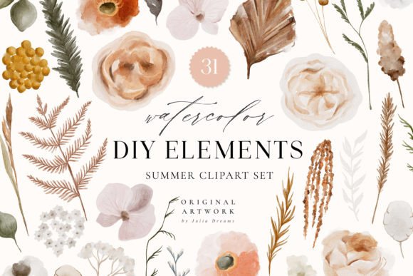 Download Summer Watercolor Flower Digital Clipart - Digital Collection