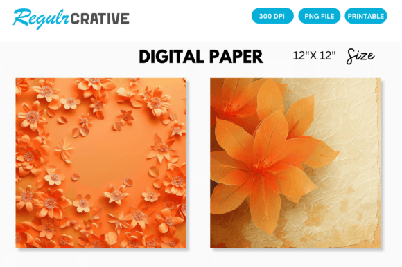 Download Orange Flower Digital Paper Backgrounds - Digital Collection