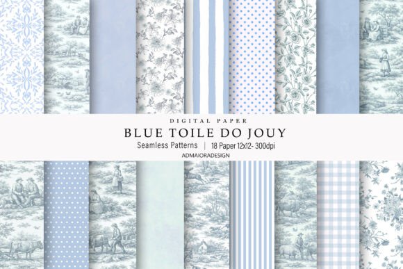 Download Toile De Jouy Digital Paper Blue - Digital Collection