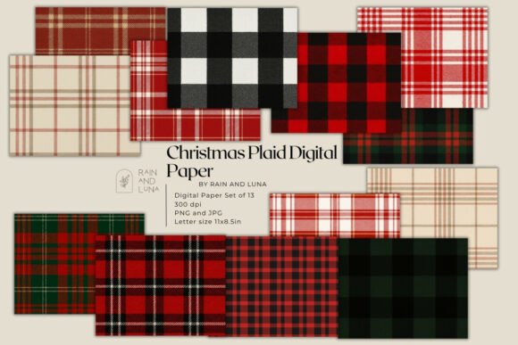 Download Christmas Plaid Digital Paper Set of 13 - Digital Collection